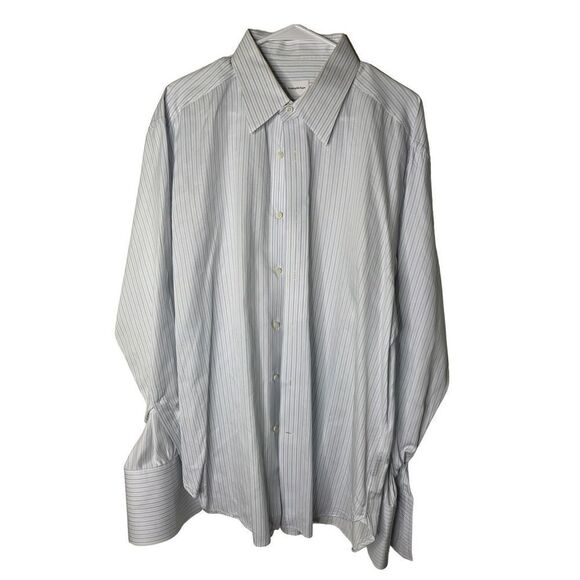 Ermenegildo Zegna Button Down Shirt 100% Cotton Comfort Fit Striped size 44 17.5 - Picture 1 of 8